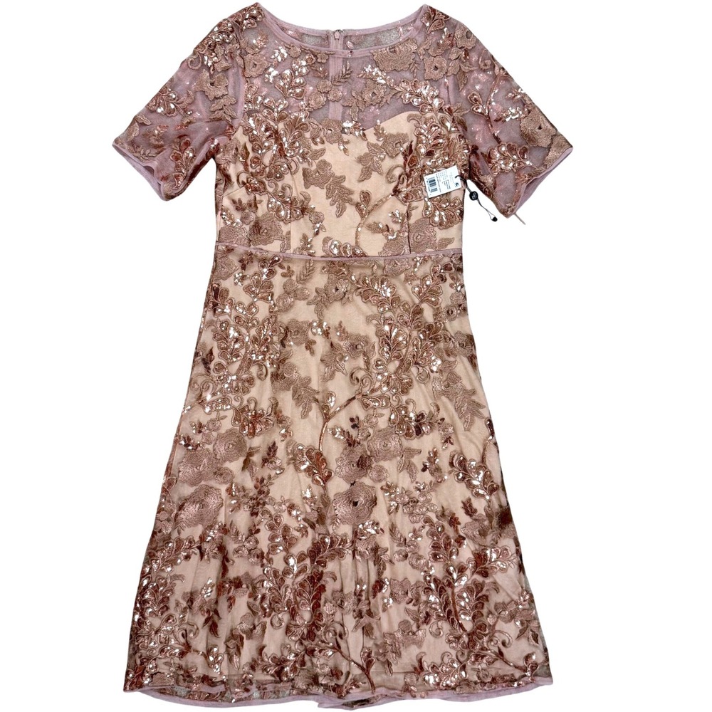 Adrianna Papell Sequin Embroidery Dress Women 14 Almondine NWT Floral Sheath